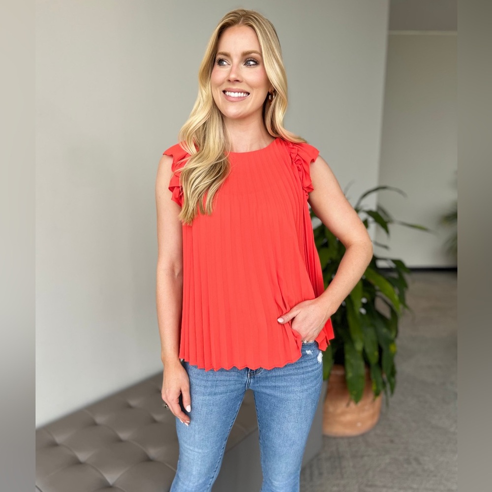 Elegant Coral Ruffle Sleeve Blouse